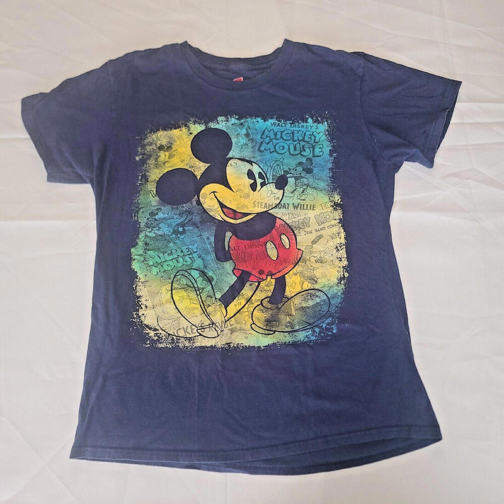 Disney Parks Mickey Mouse Shirt Men M Short Sleeve Hanes Graphic Navy Blue